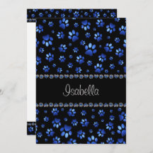 Aangepaste naam, blauwe glitter-hondenpoten