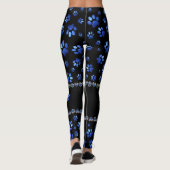 Aangepaste naam, blauwe glitter-hondenpoten leggings (Achterkant)
