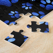 Aangepaste naam, blauwe glitter-hondenpoten legpuzzel (Zijkant)