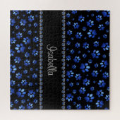 Aangepaste naam, blauwe glitter-hondenpoten legpuzzel (Horizontaal)