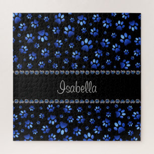 Aangepaste naam, blauwe glitter-hondenpoten legpuzzel