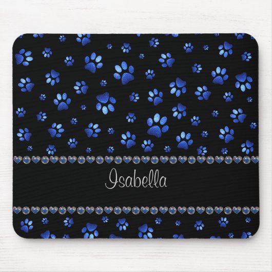 Aangepaste naam, blauwe glitter-hondenpoten muismat (Voorkant)