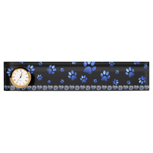 Aangepaste naam, blauwe glitter-hondenpoten naambordje (Voorkant)