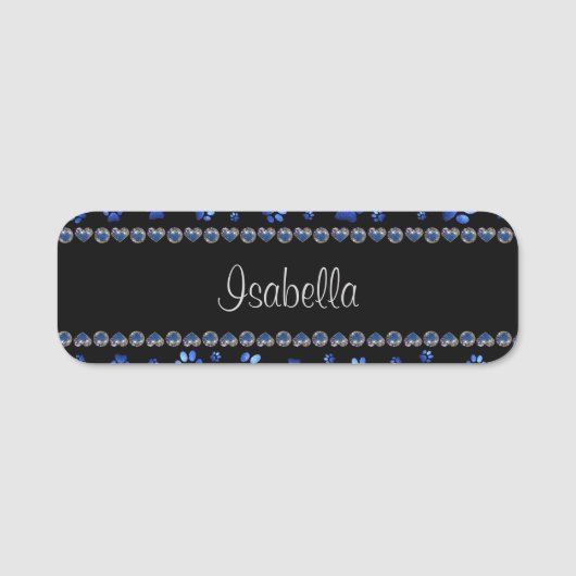 Aangepaste naam, blauwe glitter-hondenpoten naamplaatje (Voorkant)