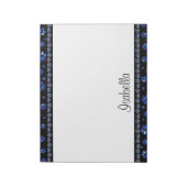 Aangepaste naam, blauwe glitter-hondenpoten notitieblok (Linkerzijde)