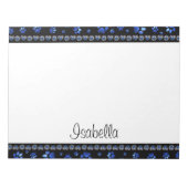 Aangepaste naam, blauwe glitter-hondenpoten notitieblok (Voorkant)