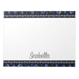 Aangepaste naam, blauwe glitter-hondenpoten notitieblok
