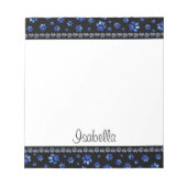 Aangepaste naam, blauwe glitter-hondenpoten notitieblok (Voorkant)