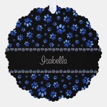 Aangepaste naam, blauwe glitter-hondenpoten