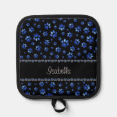 Aangepaste naam, blauwe glitter-hondenpoten pannenlap (Voorkant)