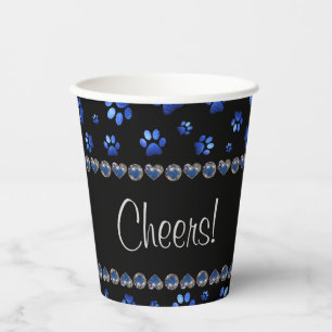 Aangepaste naam, blauwe glitter-hondenpoten papieren bekers