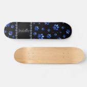 Aangepaste naam, blauwe glitter-hondenpoten persoonlijk skateboard (Horizontaal)