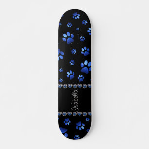 Aangepaste naam, blauwe glitter-hondenpoten persoonlijk skateboard