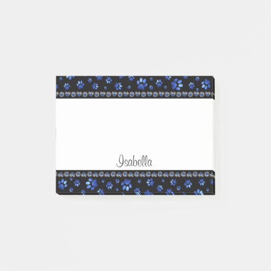 Aangepaste naam, blauwe glitter-hondenpoten post-it® notes (Voorkant)