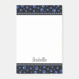 Aangepaste naam, blauwe glitter-hondenpoten post-it® notes