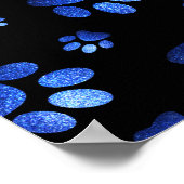 Aangepaste naam, blauwe glitter-hondenpoten poster (Hoek)