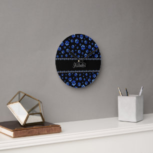 Aangepaste naam, blauwe glitter-hondenpoten ronde klok
