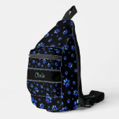 Aangepaste naam, blauwe glitter-hondenpoten sling bag (Rechterhoek)