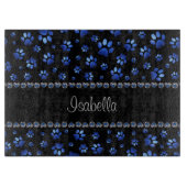 Aangepaste naam, blauwe glitter-hondenpoten snijplank (Voorkant)