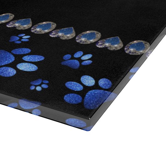 Aangepaste naam, blauwe glitter-hondenpoten snijplank (Hoek)