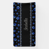 Aangepaste naam, blauwe glitter-hondenpoten spandoek (Verticaal)