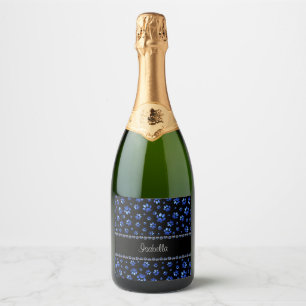Aangepaste naam, blauwe glitter-hondenpoten sparkling wijnetiket