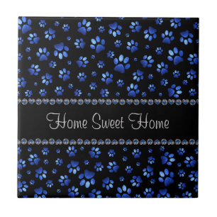 Aangepaste naam, blauwe glitter-hondenpoten tegeltje