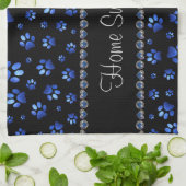 Aangepaste naam, blauwe glitter-hondenpoten theedoek (Gevouwen)