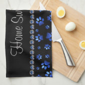 Aangepaste naam, blauwe glitter-hondenpoten theedoek (Quarter Fold)