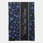 Aangepaste naam, blauwe glitter-hondenpoten theedoek (Verticaal)