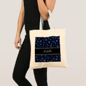 Aangepaste naam, blauwe glitter-hondenpoten tote bag (Voorkant (product))