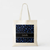 Aangepaste naam, blauwe glitter-hondenpoten tote bag (Achterkant)