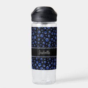 Aangepaste naam, blauwe glitter-hondenpoten waterfles