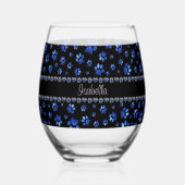 Aangepaste naam, blauwe glitter-hondenpoten wijnglas zonder voet (Achterkant)