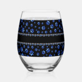 Aangepaste naam, blauwe glitter-hondenpoten wijnglas zonder voet (Rechts)