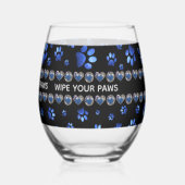 Aangepaste naam, blauwe glitter-hondenpoten wijnglas zonder voet (Achterkant)