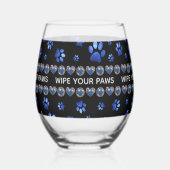 Aangepaste naam, blauwe glitter-hondenpoten wijnglas zonder voet (Links)
