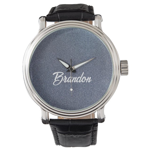 Aangepaste naam blauwe glitter horloge (Voorkant)