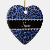 Aangepaste naam: blauwe glitter leopard print keramisch ornament (Rechts)