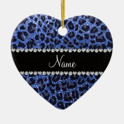 Aangepaste naam: blauwe glitter leopard print keramisch ornament (Voorkant)