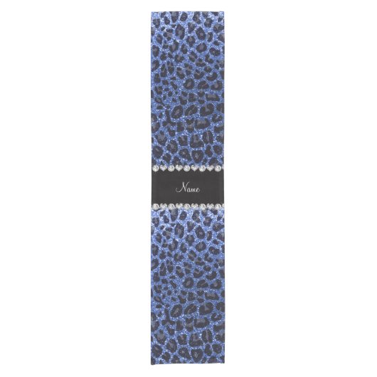Aangepaste naam: blauwe glitter leopard print korte tafelloper (Voorkant)