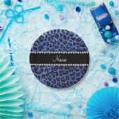 Aangepaste naam: blauwe glitter leopard print papieren bordje (Feest)