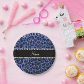 Aangepaste naam: blauwe glitter leopard print papieren bordje (Feest)