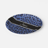 Aangepaste naam: blauwe glitter leopard print papieren bordje (Gekanteld)