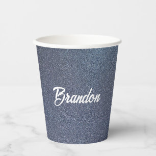 Aangepaste naam blauwe glitter papieren bekers