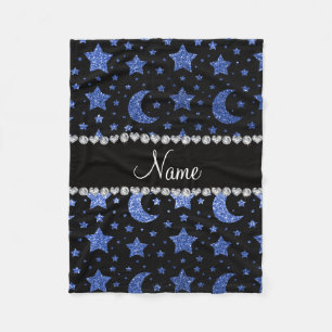 Aangepaste naam: blauwe glitter sterren en manen fleece deken
