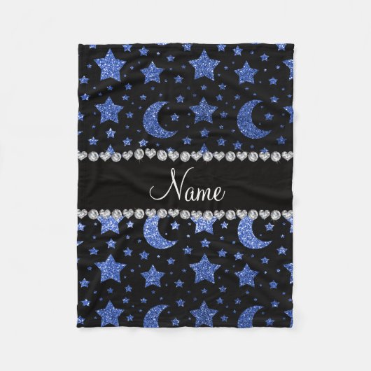 Aangepaste naam: blauwe glitter sterren en manen fleece deken (Voorkant)