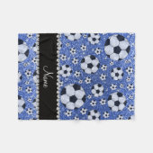 Aangepaste naam blauwe glitter voetballen fleece deken (Voorkant (Horizontaal))