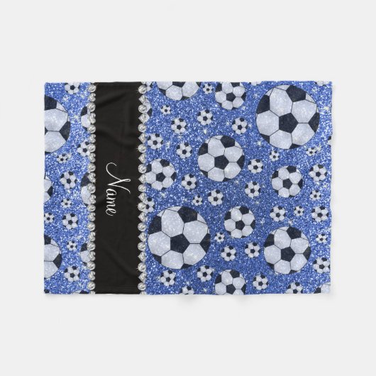 Aangepaste naam blauwe glitter voetballen fleece deken (Voorkant (Horizontaal))