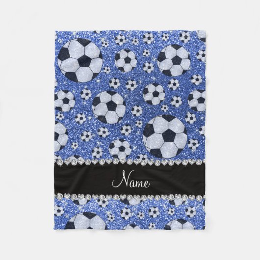 Aangepaste naam blauwe glitter voetballen fleece deken (Voorkant)